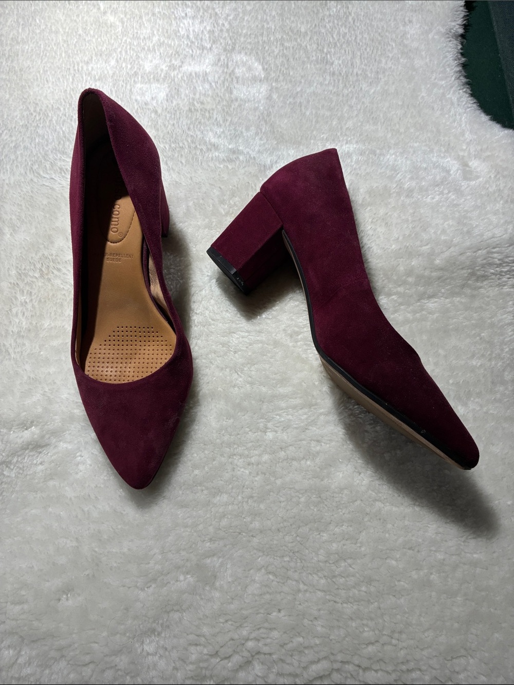 Corso Como Wine Suede Block Heel Pumps